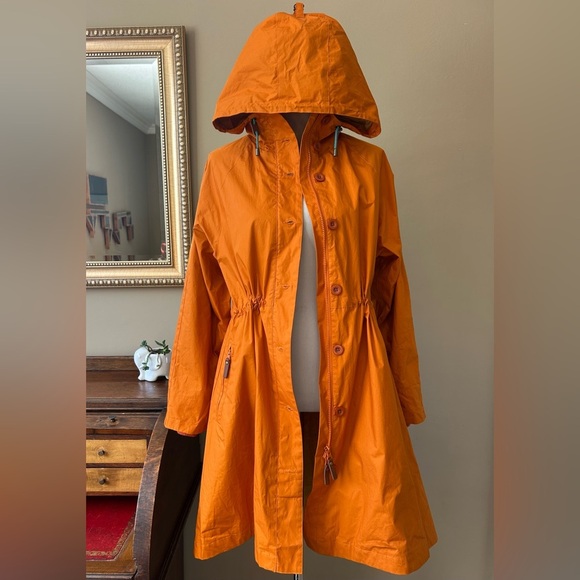 Gudrun Sjoden Orange Woven Parka in Organic Cotton Hooded Jacket Coat Size S - Picture 6 of 15